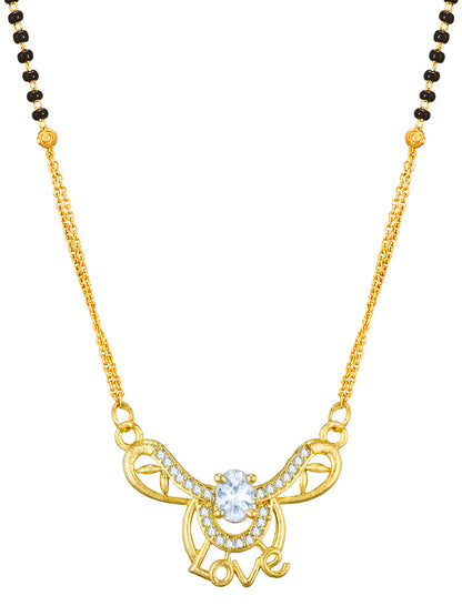 Aadita Festive Gold-Toned Black Bead Mangalsutra with AD Love Script Pendant