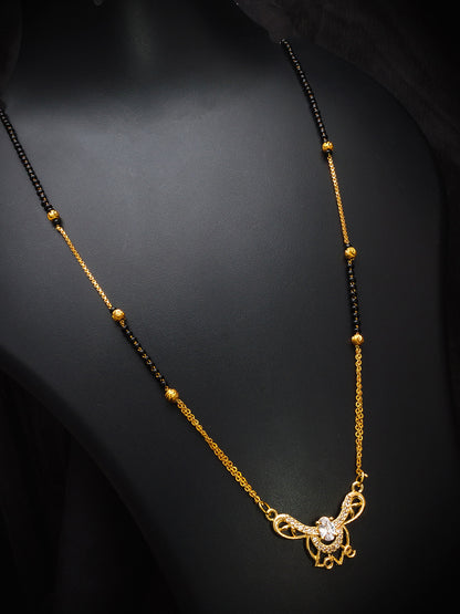 Aadita Festive Gold-Toned Black Bead Mangalsutra with AD Love Script Pendant