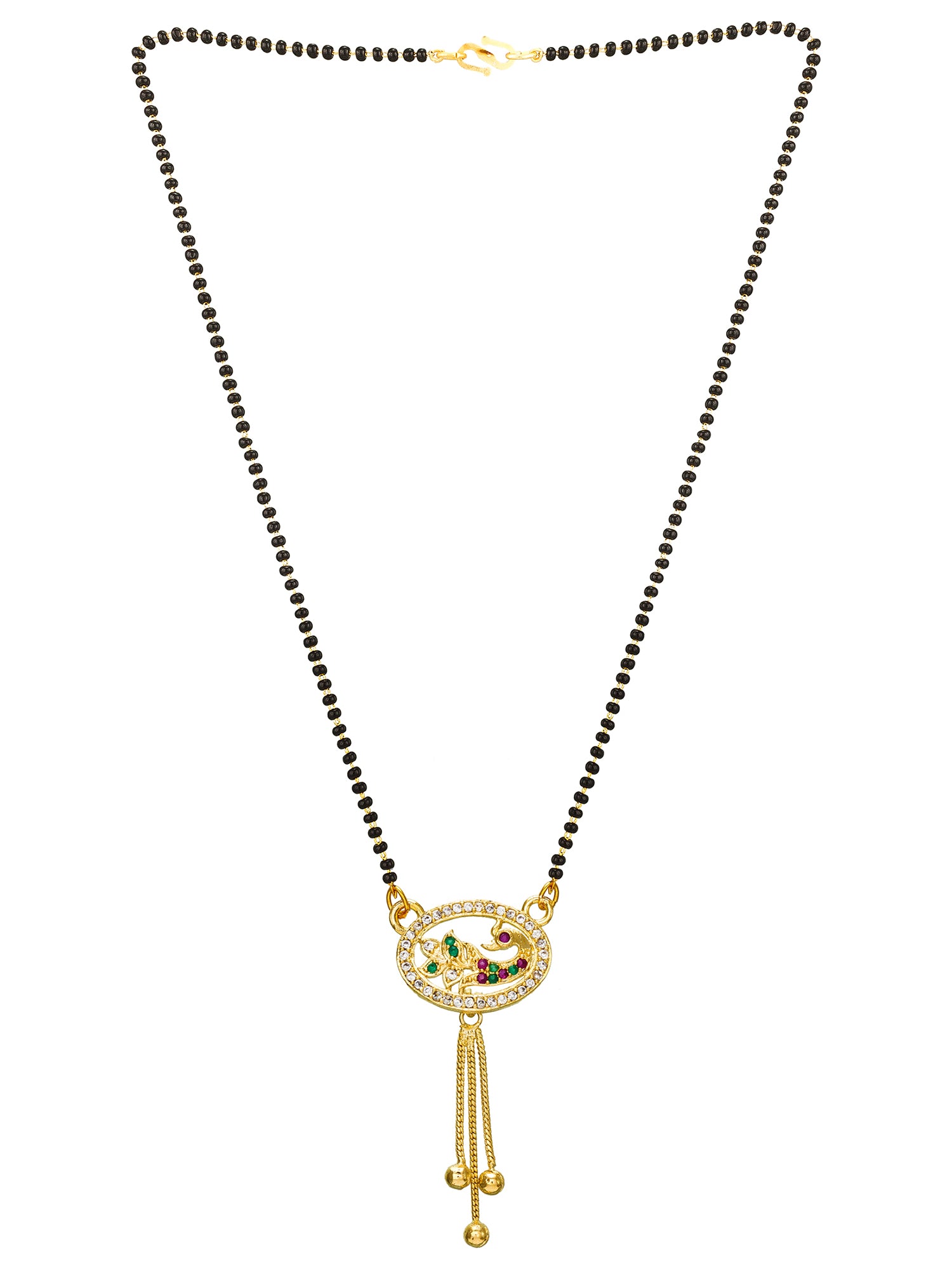 Aadita Gold Plated Oval Peacock Mangalsutra with Hanging Chains