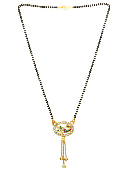 Aadita Gold Plated Oval Peacock Mangalsutra with Hanging Chains