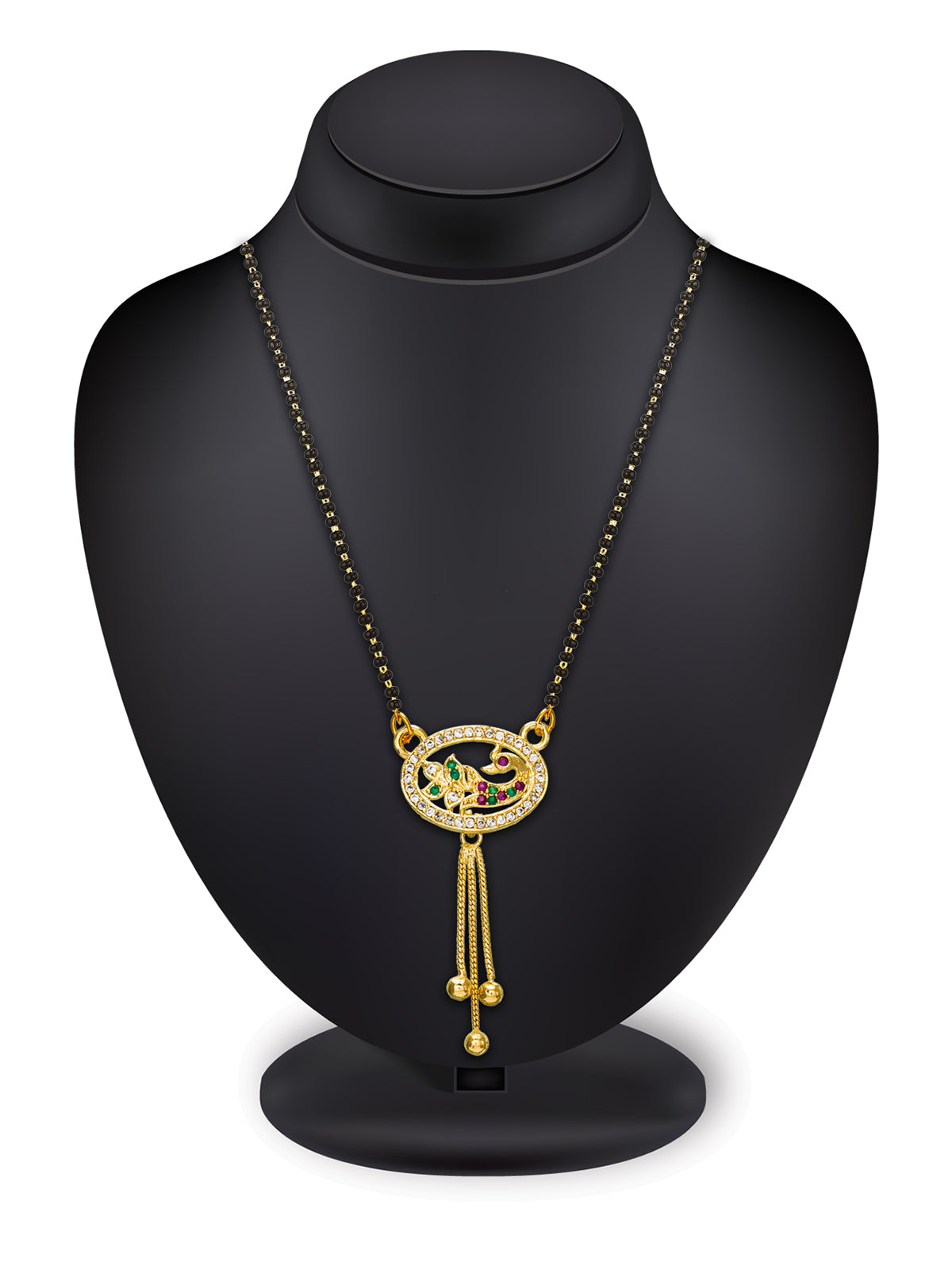 Aadita Gold Plated Oval Peacock Mangalsutra with Hanging Chains