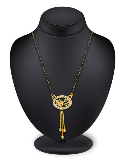 Aadita Gold Plated Oval Peacock Mangalsutra with Hanging Chains