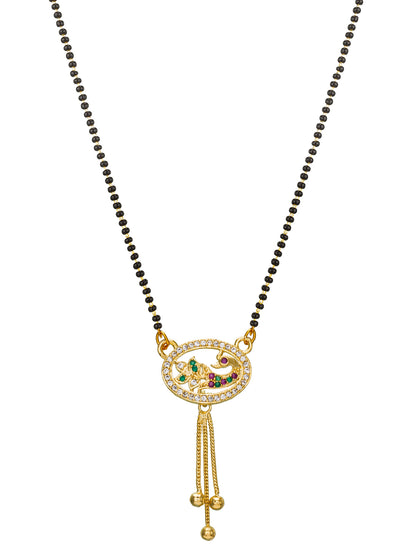 Aadita Gold Plated Oval Peacock Mangalsutra with Hanging Chains