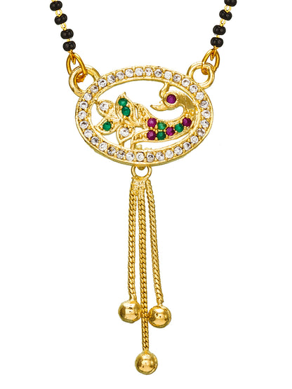 Aadita Gold Plated Oval Peacock Mangalsutra with Hanging Chains
