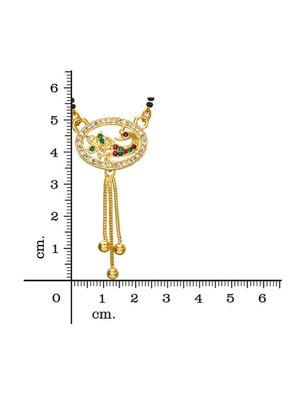 Aadita Gold Plated Oval Peacock Mangalsutra with Hanging Chains