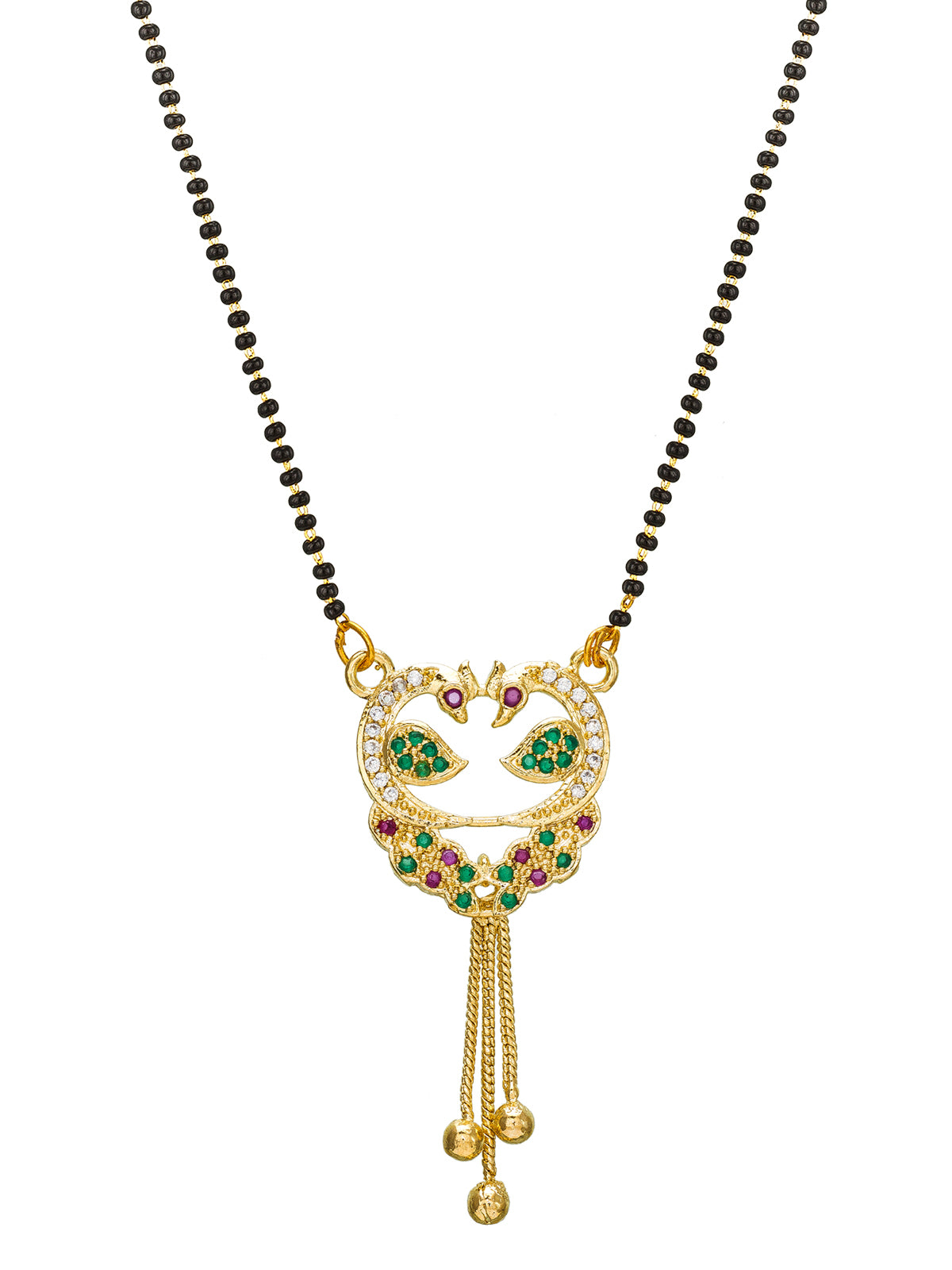 Aadita Twin Peacock Openwork Mangalsutra with Tassel Drops