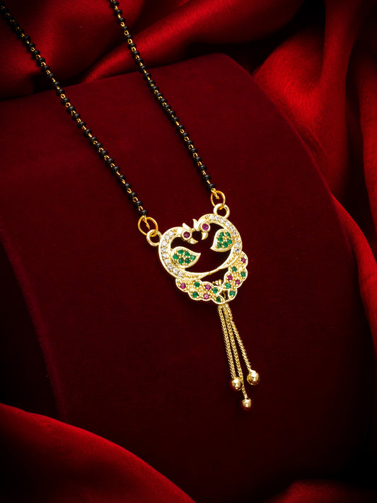 Aadita Twin Peacock Openwork Mangalsutra with Tassel Drops
