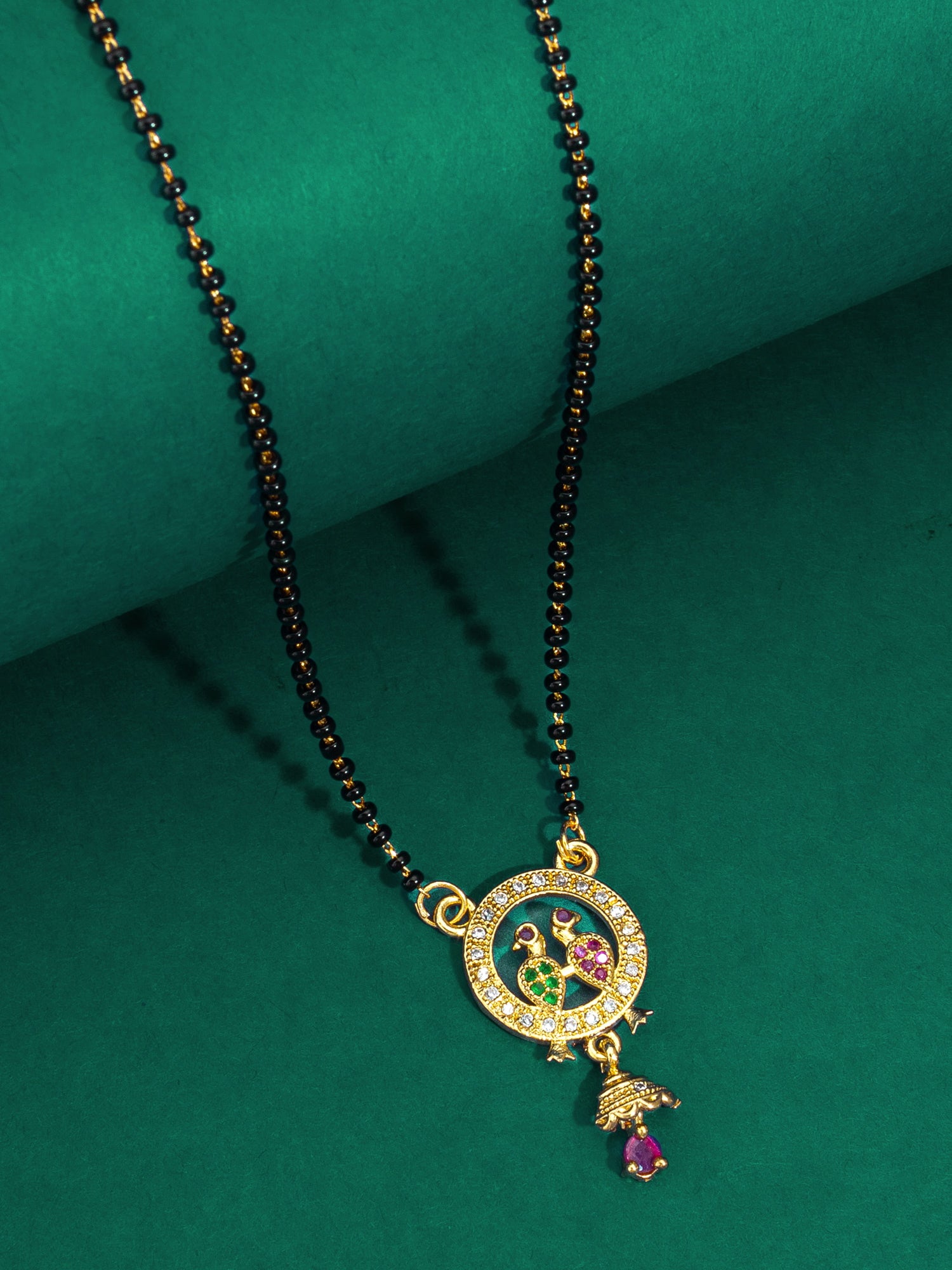 Aadita Circular Bird Motif Mangalsutra with Jhumka Charm
