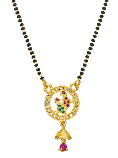 Aadita Gold Plated Circle Pendant Mangalsutra with Ruby Drop
