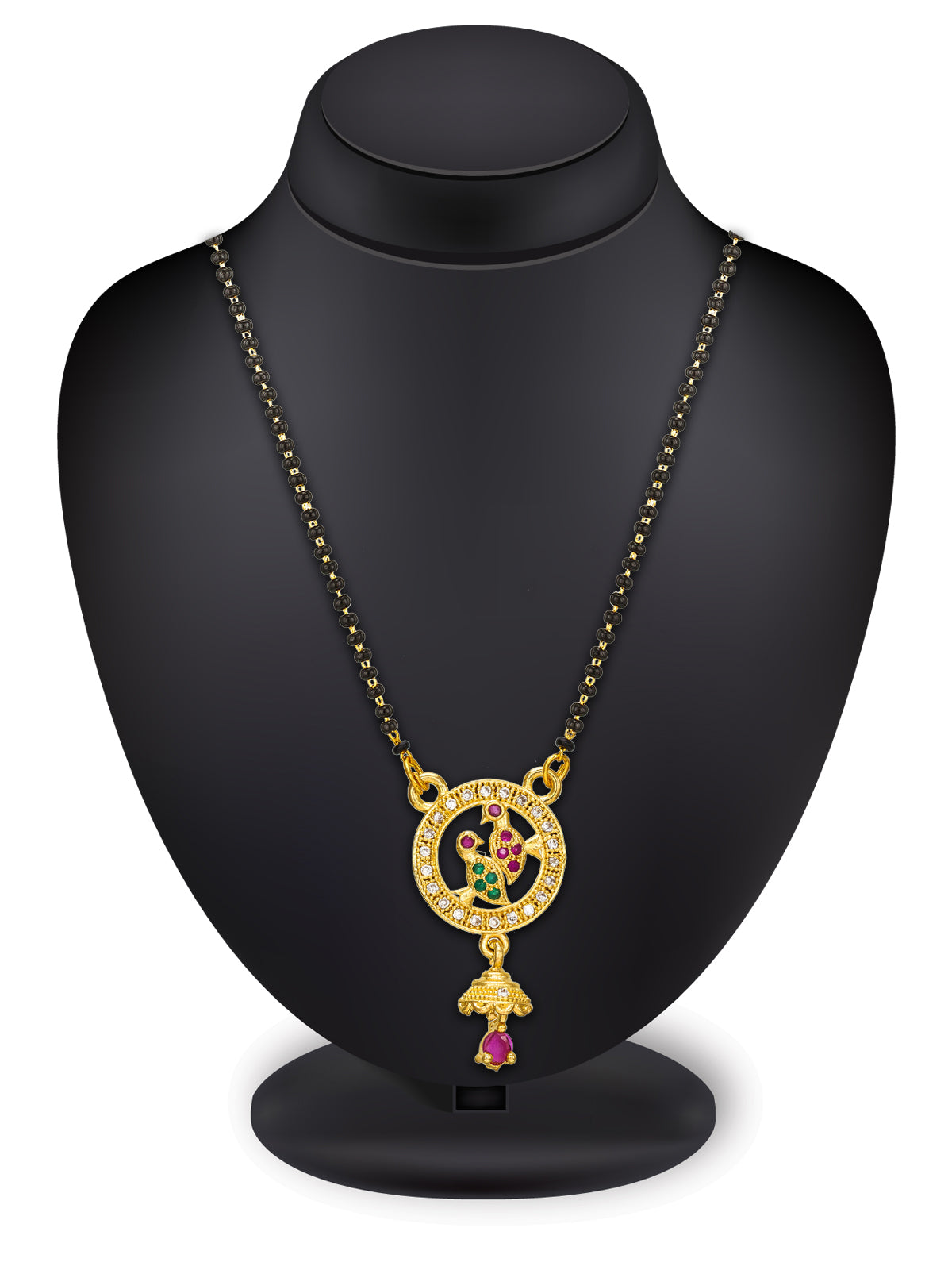 Aadita Gold Plated Circle Pendant Mangalsutra with Ruby Drop