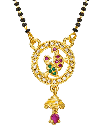 Aadita Gold Plated Circle Pendant Mangalsutra with Ruby Drop