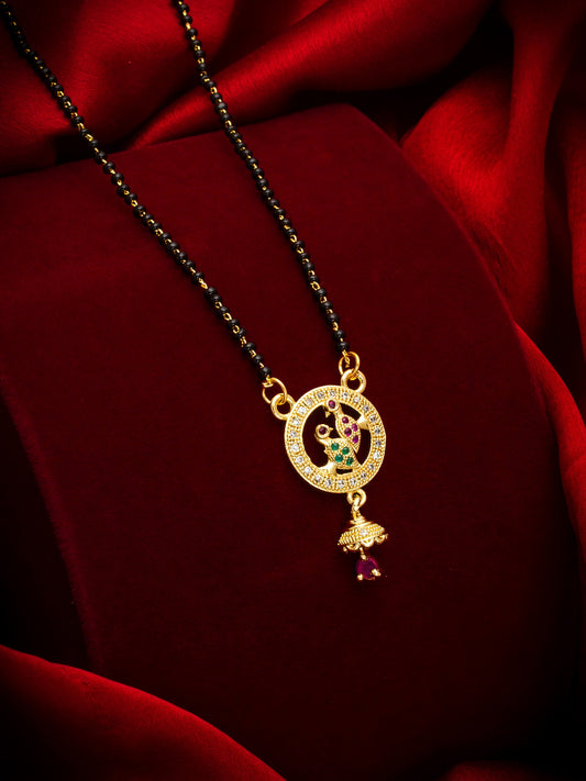Aadita Gold Plated Circle Pendant Mangalsutra with Ruby Drop