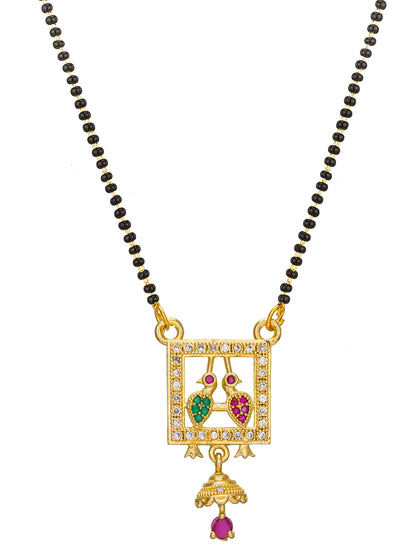Aadita Gold-Toned Temple Mangalsutra with Double Peacock Pendant Stones For Daily Wear