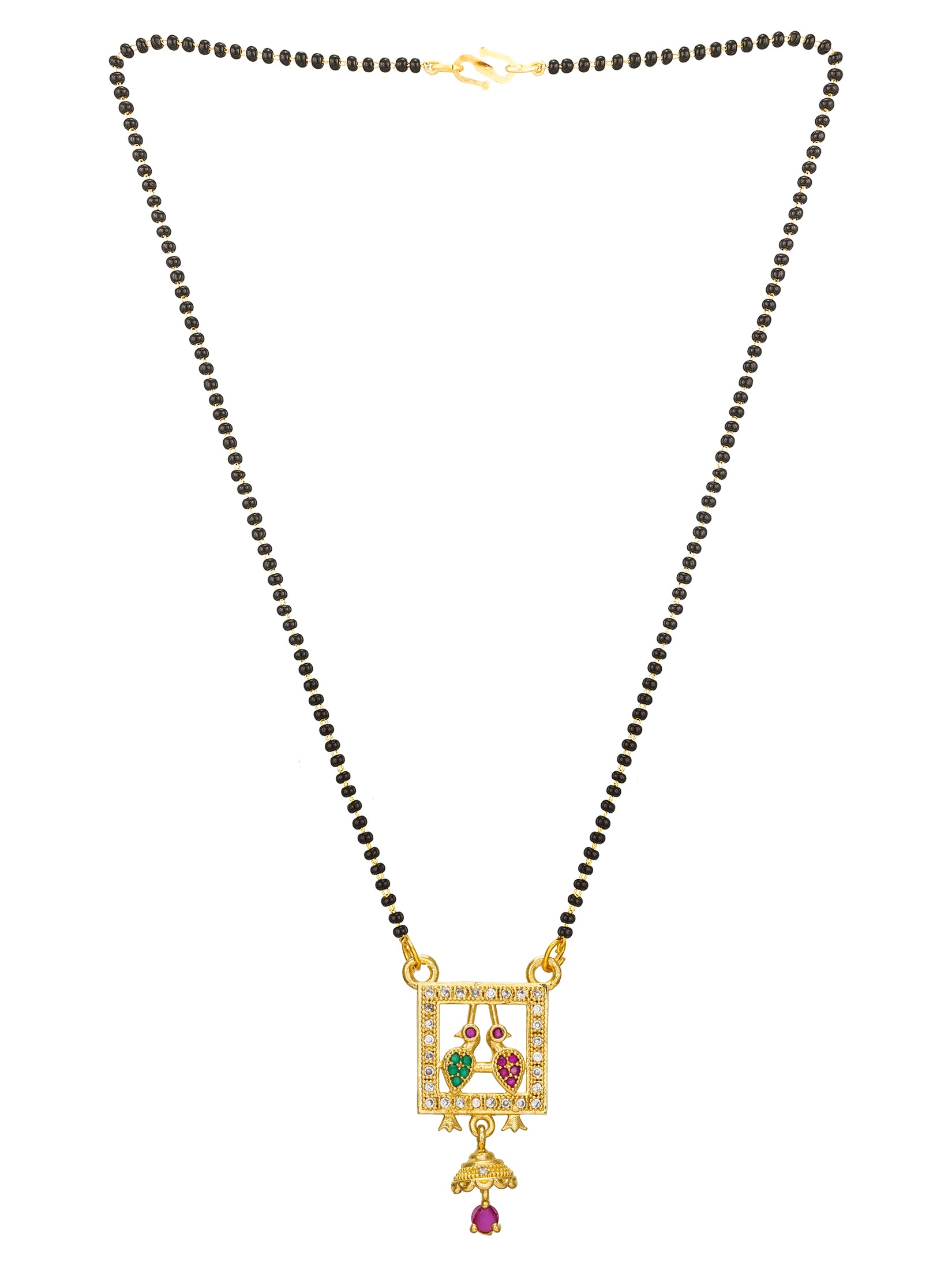 Aadita Gold-Toned Temple Mangalsutra with Double Peacock Pendant Stones For Daily Wear