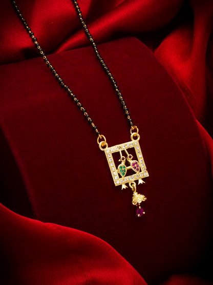 Aadita Gold-Toned Temple Mangalsutra with Double Peacock Pendant Stones For Daily Wear