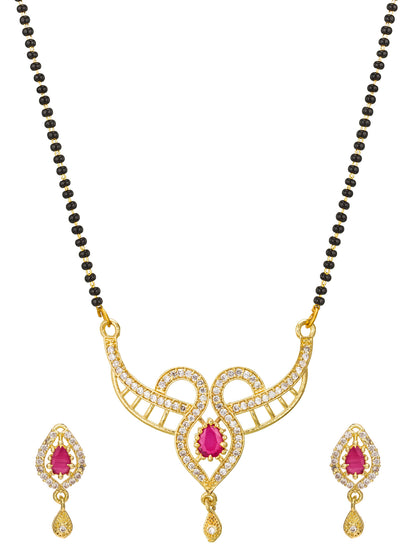 Aadita Pear-Cut Pink Drop Mangalsutra Set