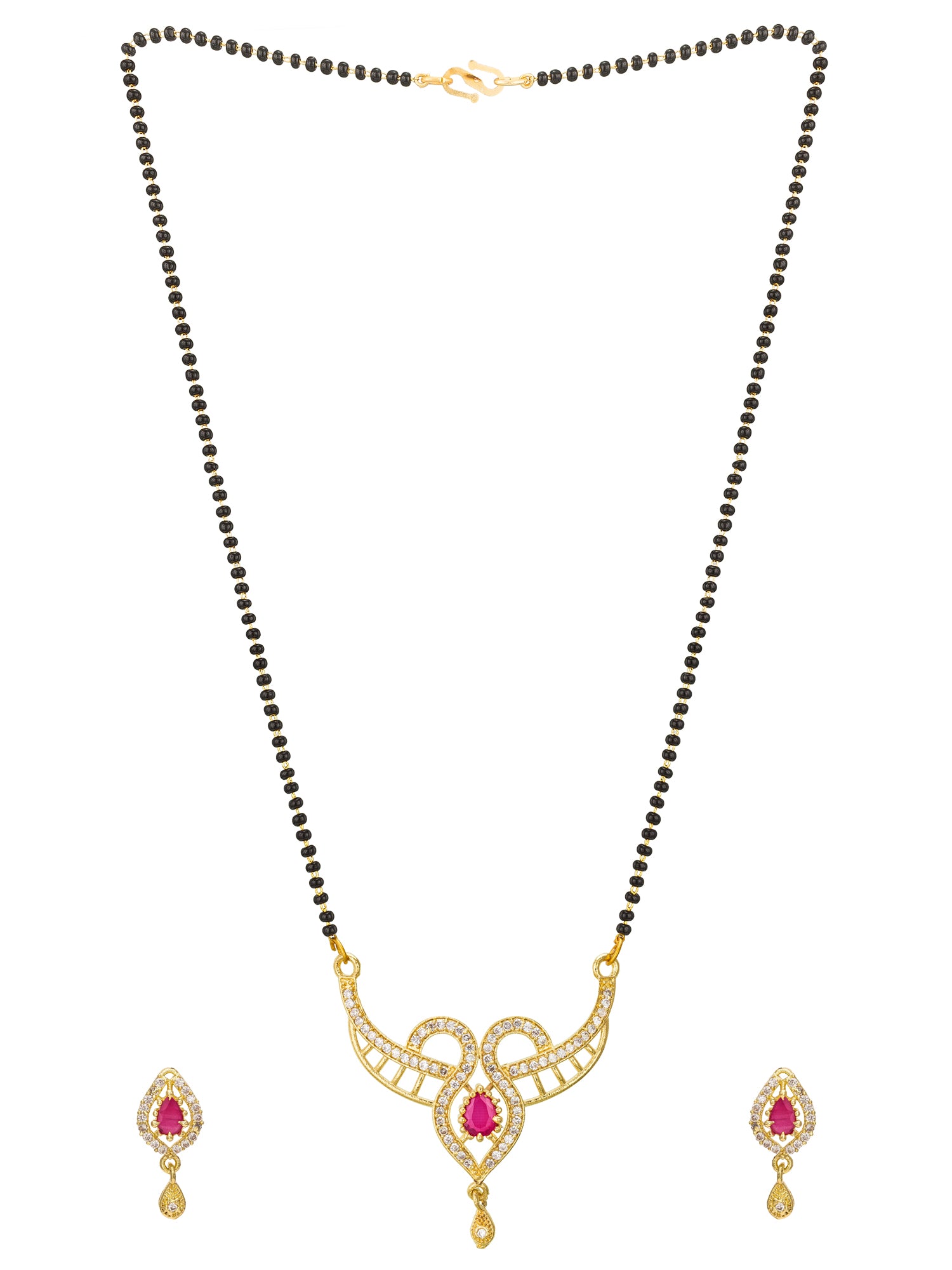 Aadita Pear-Cut Pink Drop Mangalsutra Set