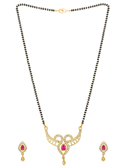 Aadita Pear-Cut Pink Drop Mangalsutra Set