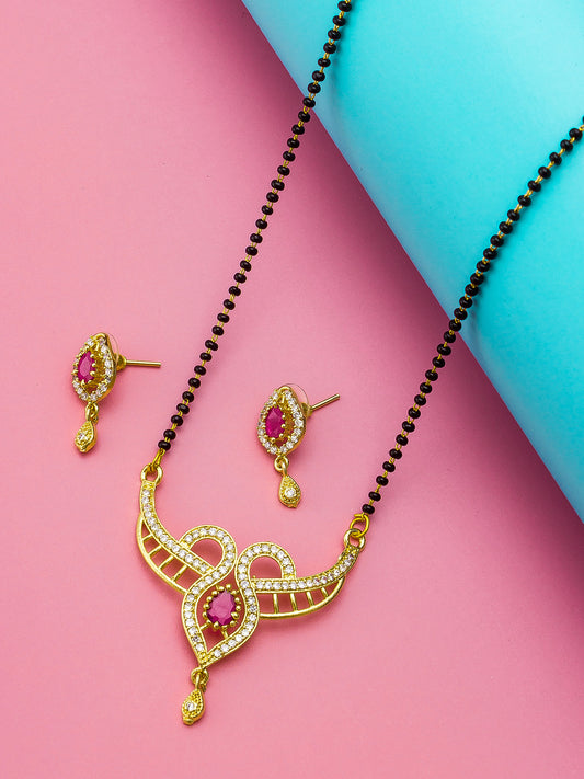Aadita Pear-Cut Pink Drop Mangalsutra Set