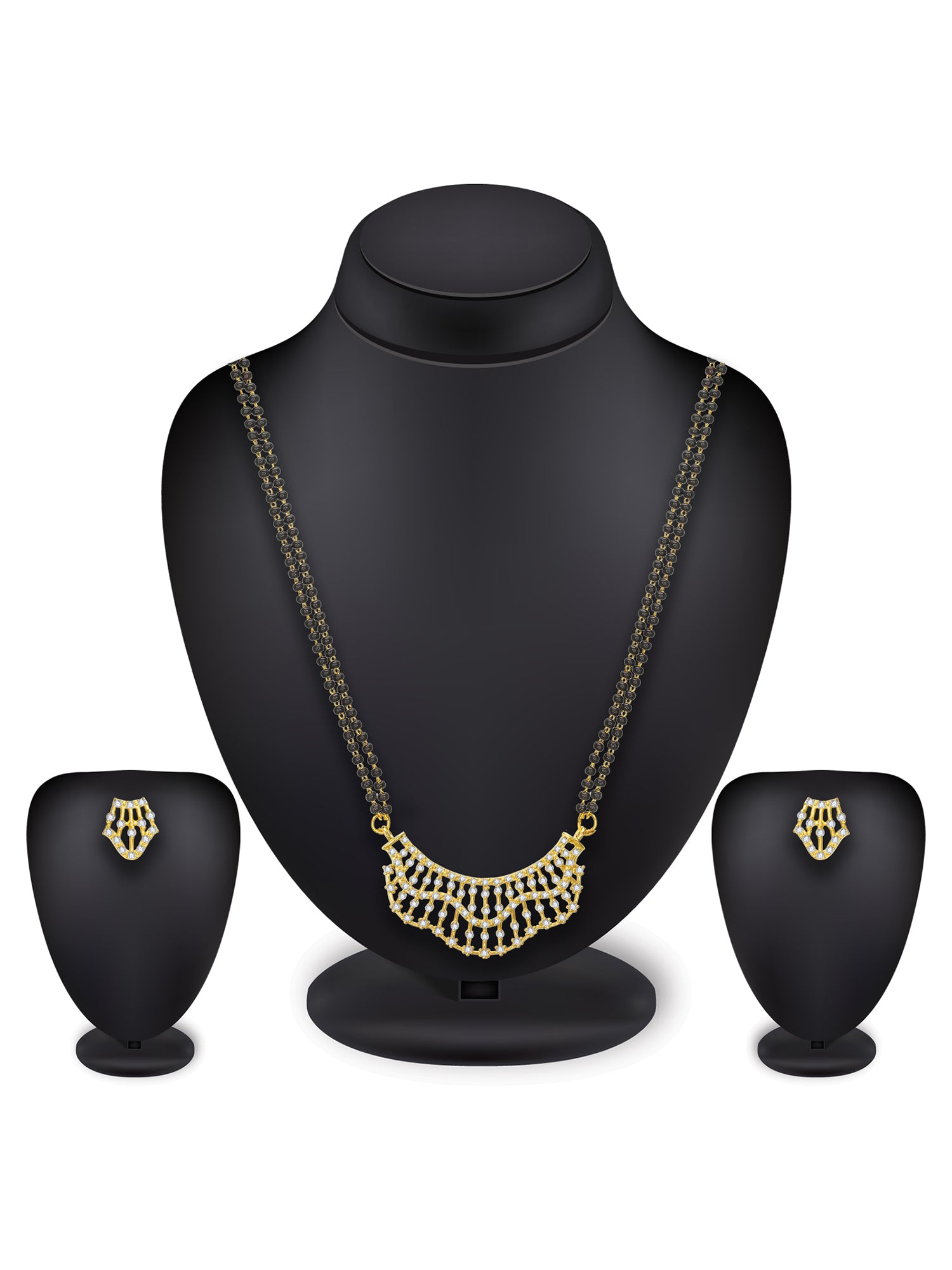 Aadita Geometric Mesh Crescent Mangalsutra Set