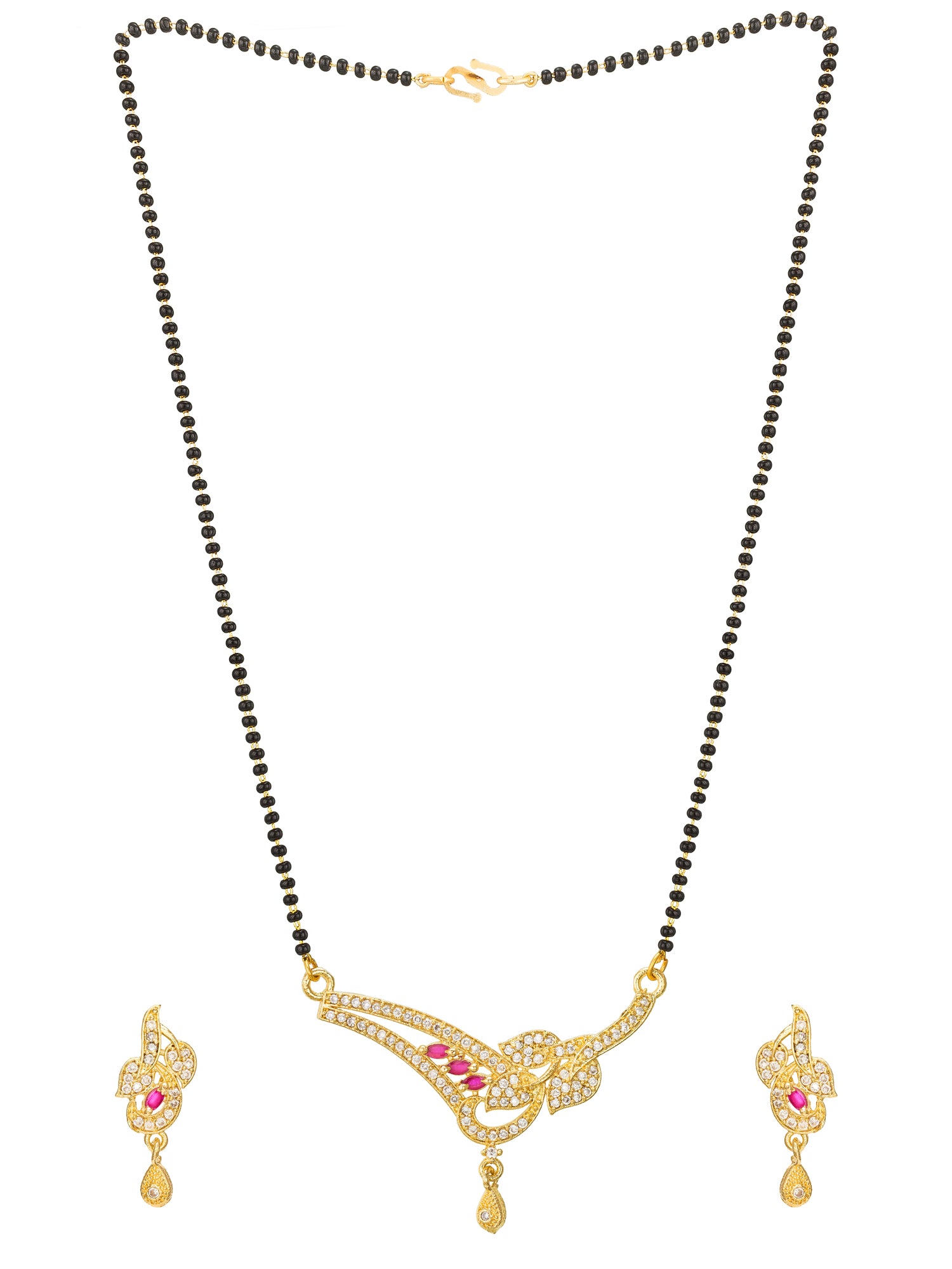 Aadita Floral Leaf Ruby Accented Mangalsutra Set