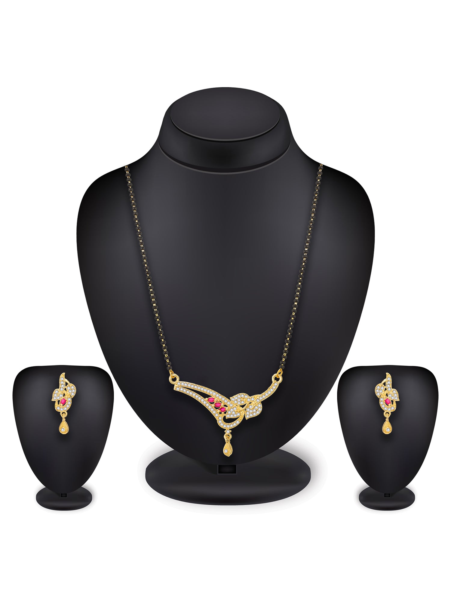 Aadita Floral Leaf Ruby Accented Mangalsutra Set