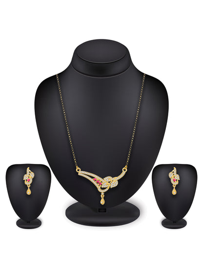 Aadita Floral Leaf Ruby Accented Mangalsutra Set