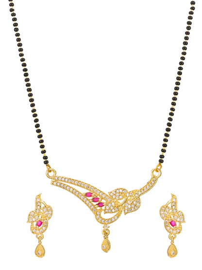 Aadita Floral Leaf Ruby Accented Mangalsutra Set