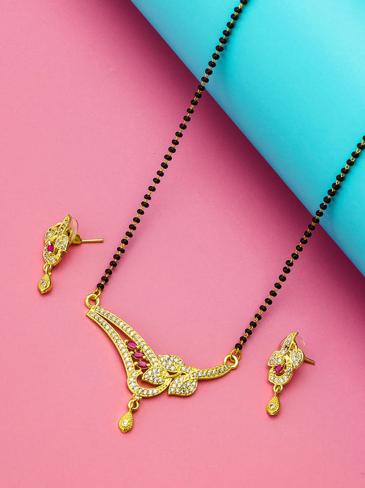 Aadita Floral Leaf Ruby Accented Mangalsutra Set