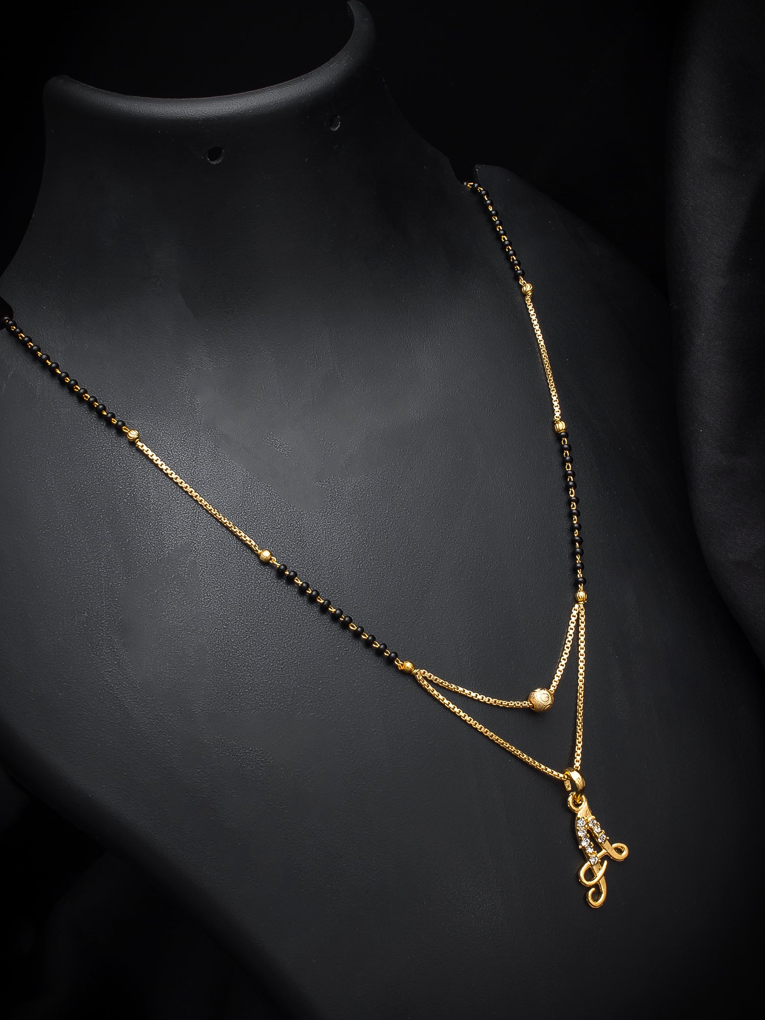 Aadita Gold Plated 'A' Initial Mangalsutra