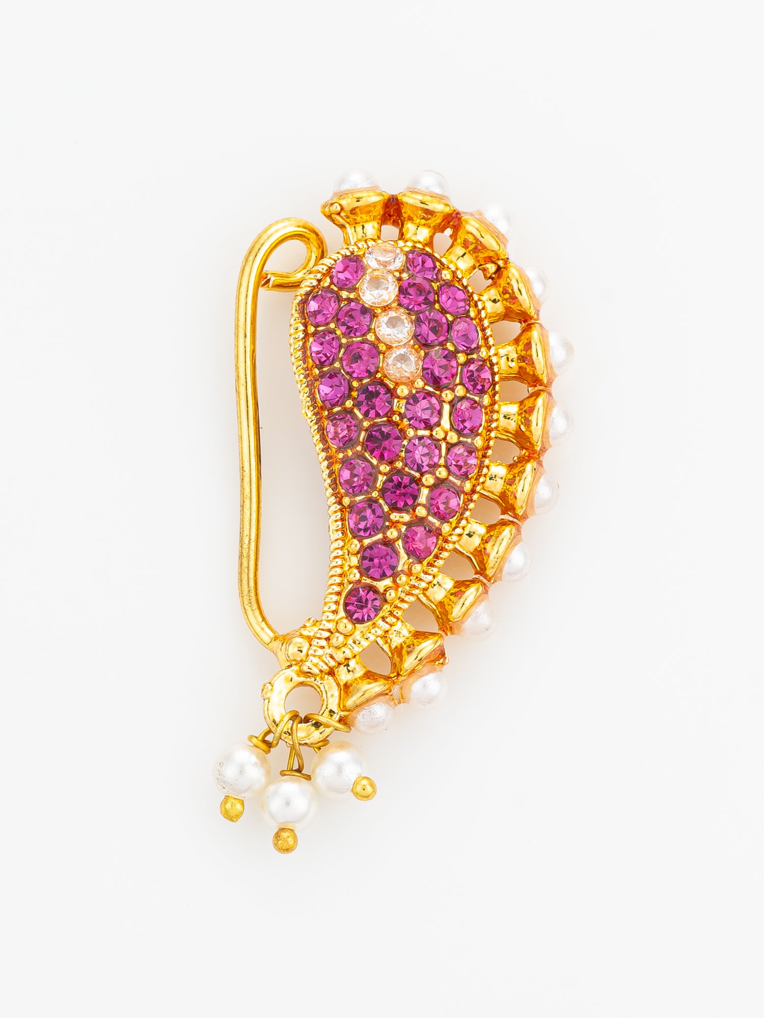 Aadita Pink Stone Studded Paisley Nath