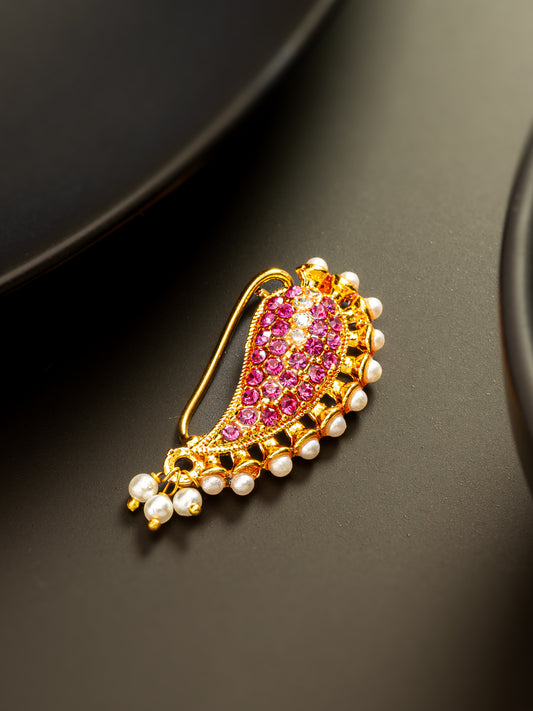 Aadita Pink Stone Studded Paisley Nath