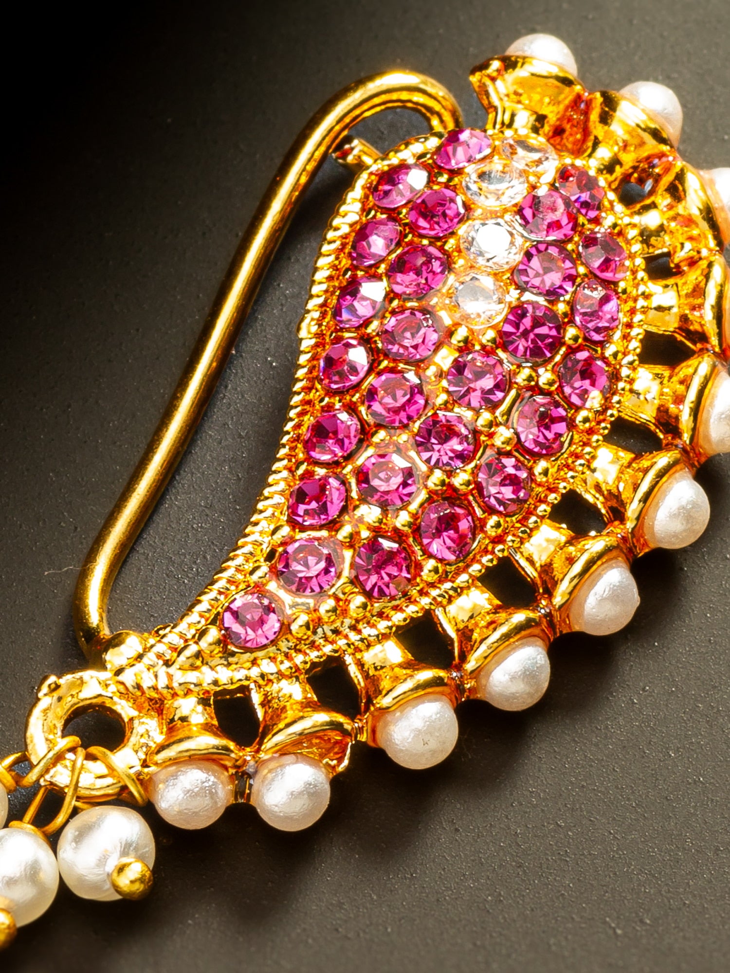 Aadita Pink Stone Studded Paisley Nath