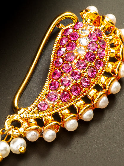 Aadita Pink Stone Studded Paisley Nath