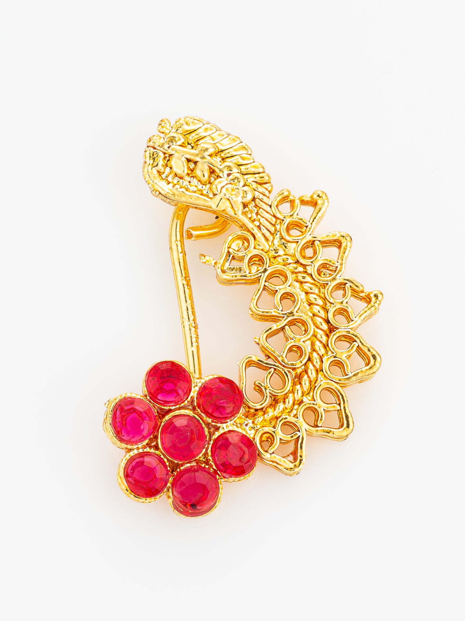 Aadita Floral Red Stone Designer Nath