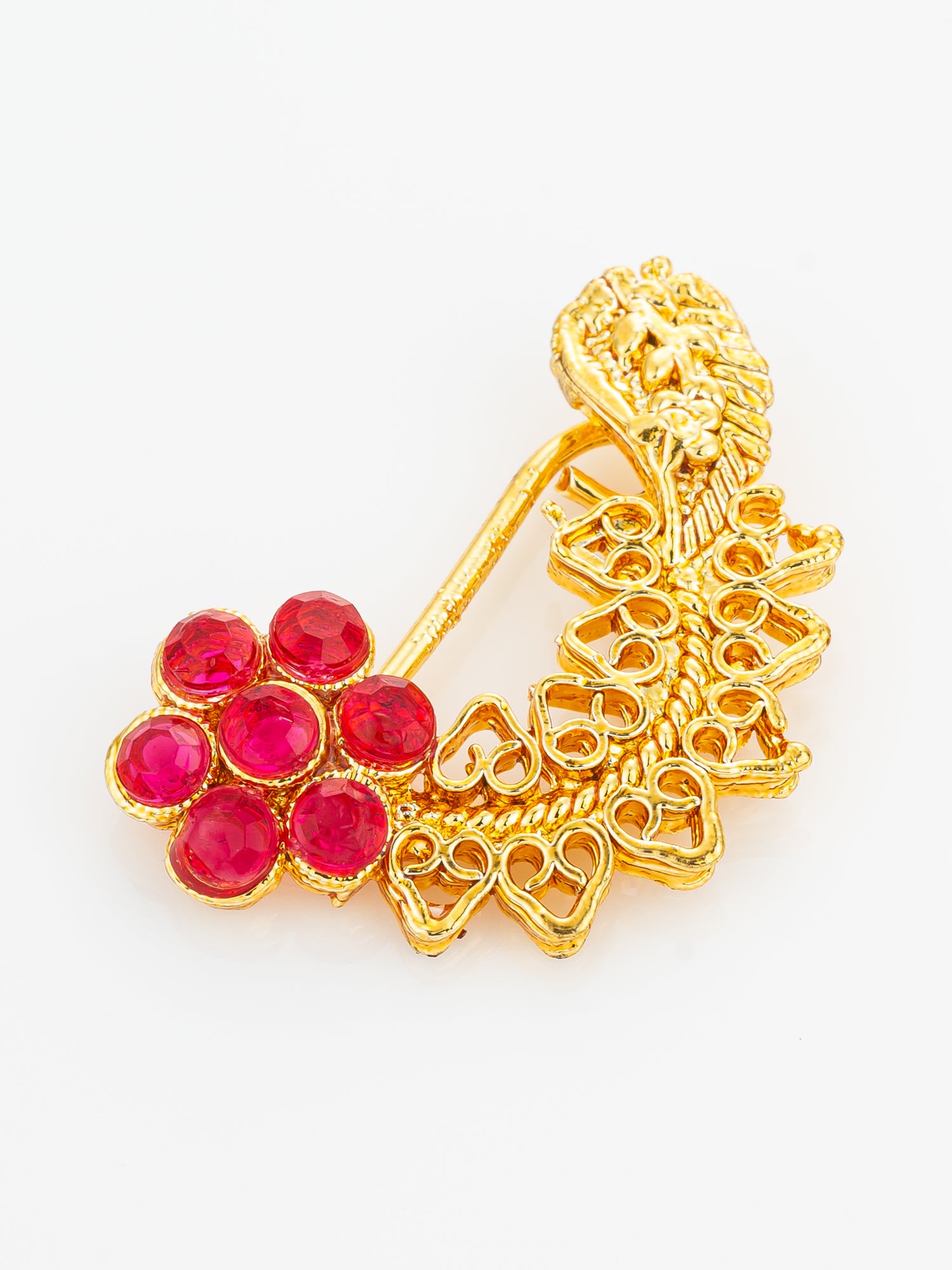 Aadita Floral Red Stone Designer Nath