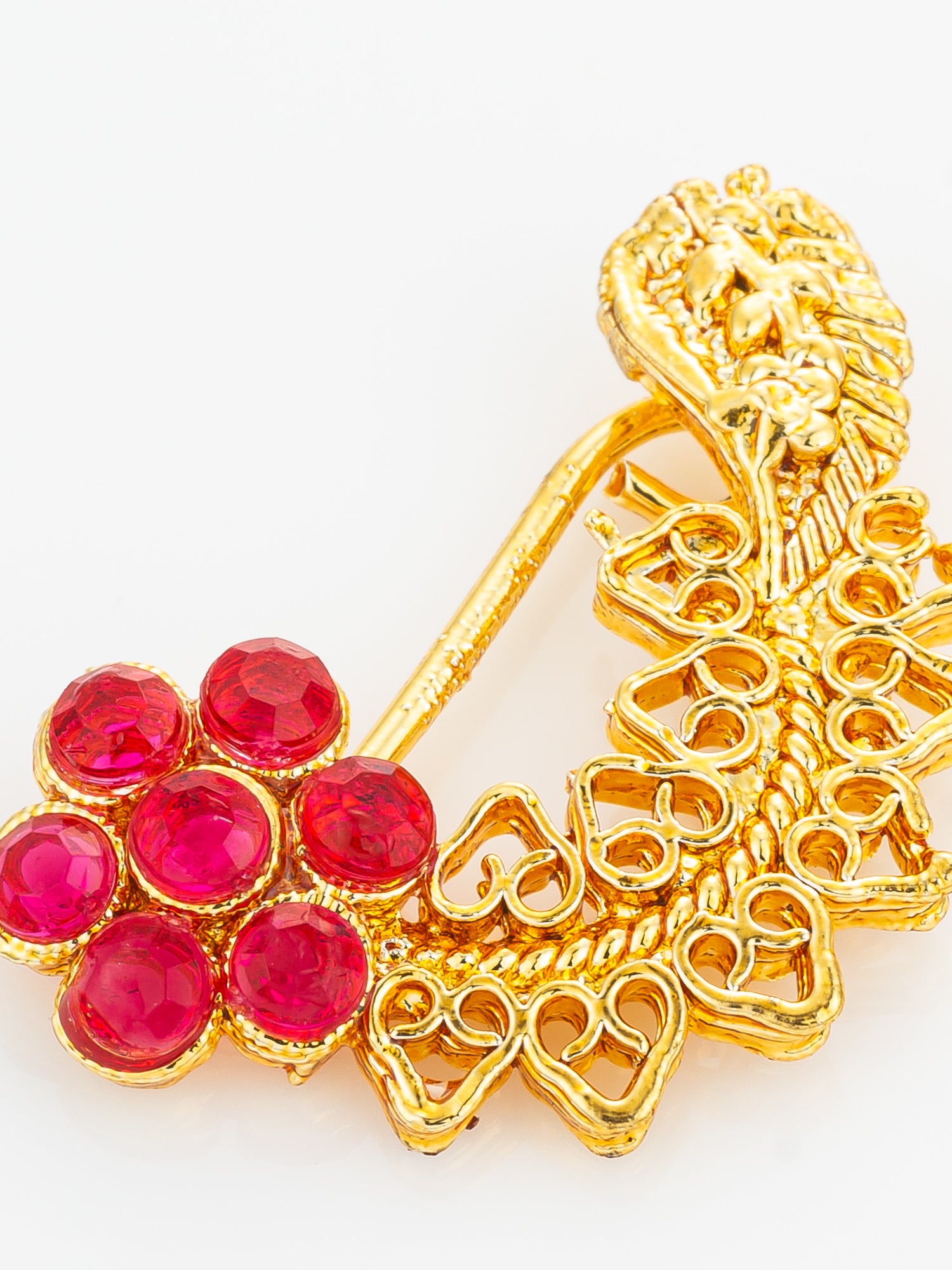 Aadita Floral Red Stone Designer Nath