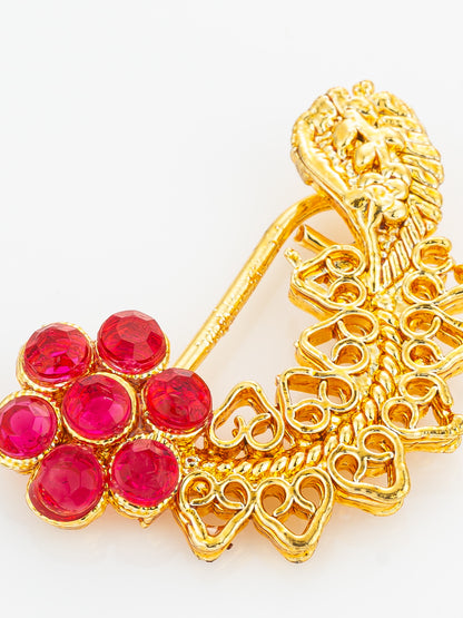 Aadita Floral Red Stone Designer Nath