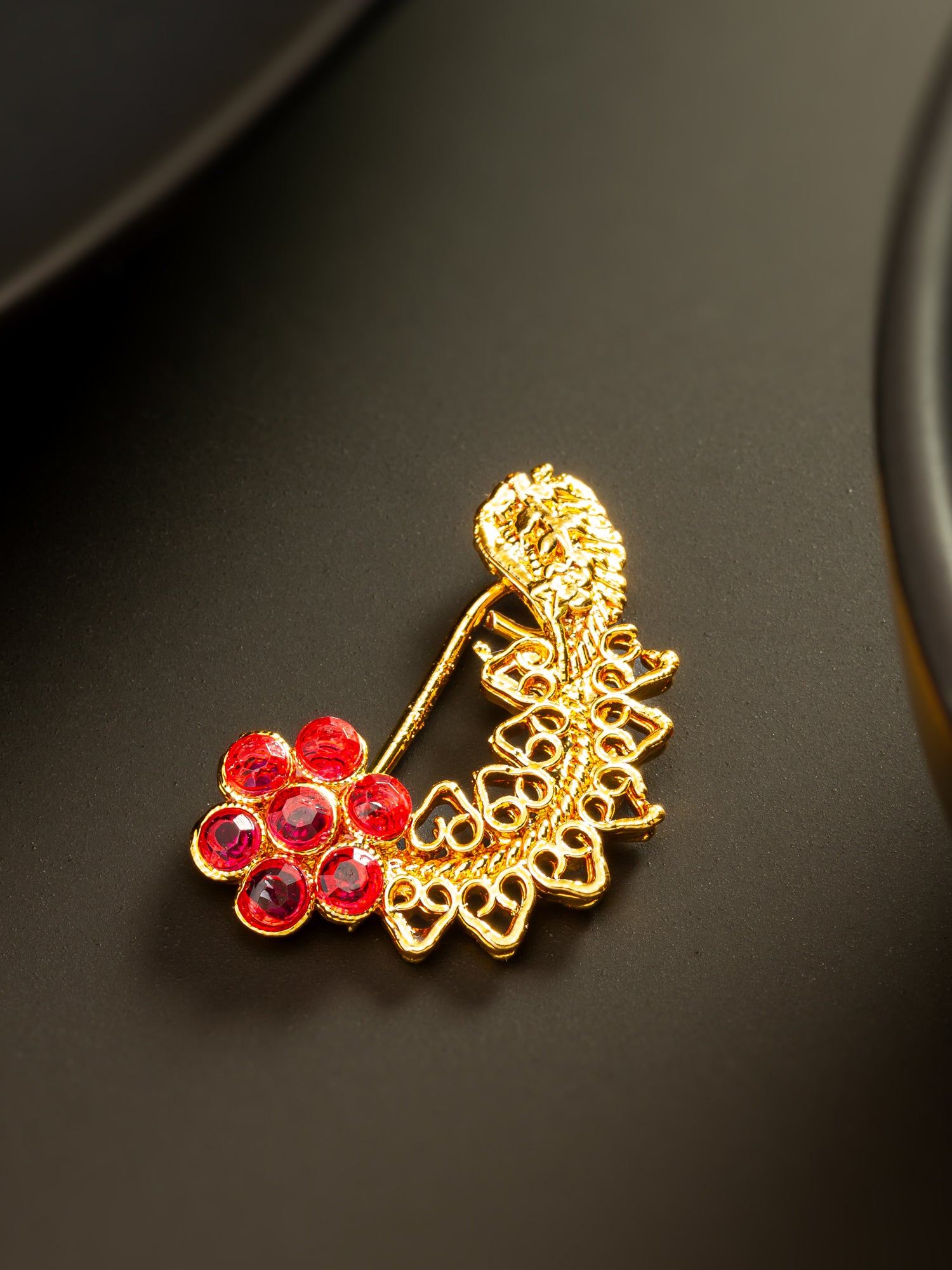 Aadita Floral Red Stone Designer Nath