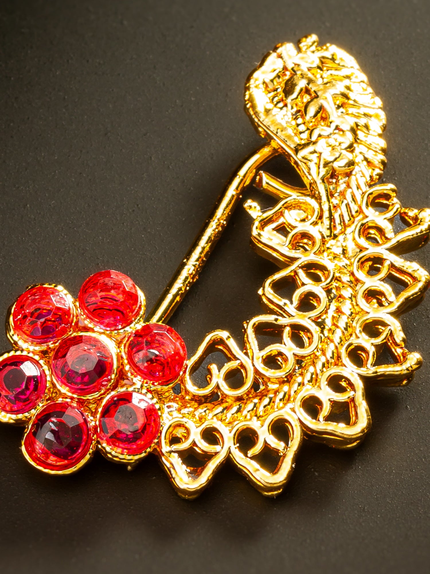 Aadita Floral Red Stone Designer Nath