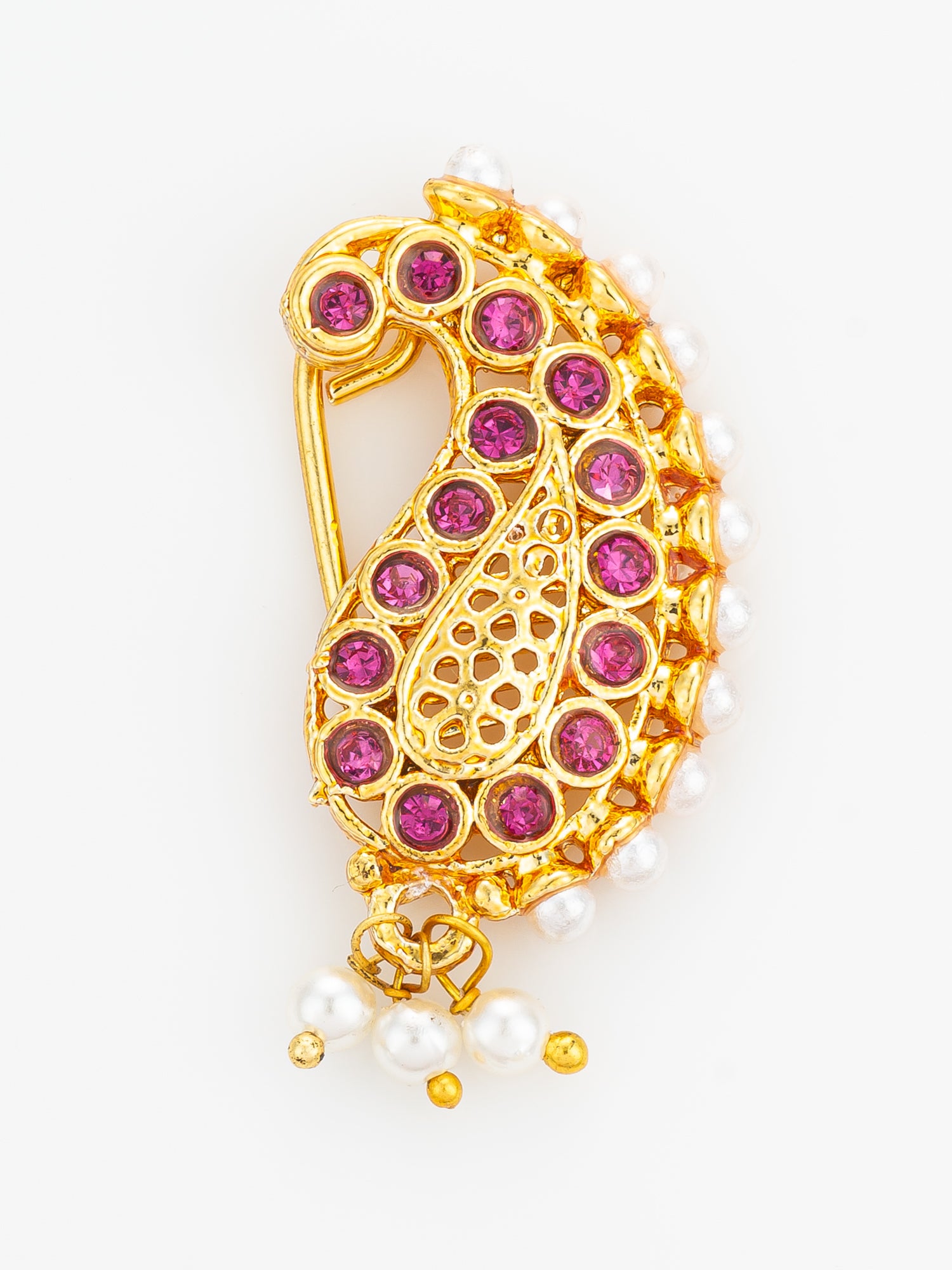 Aadita Gold Plated Openwork Pink Nath