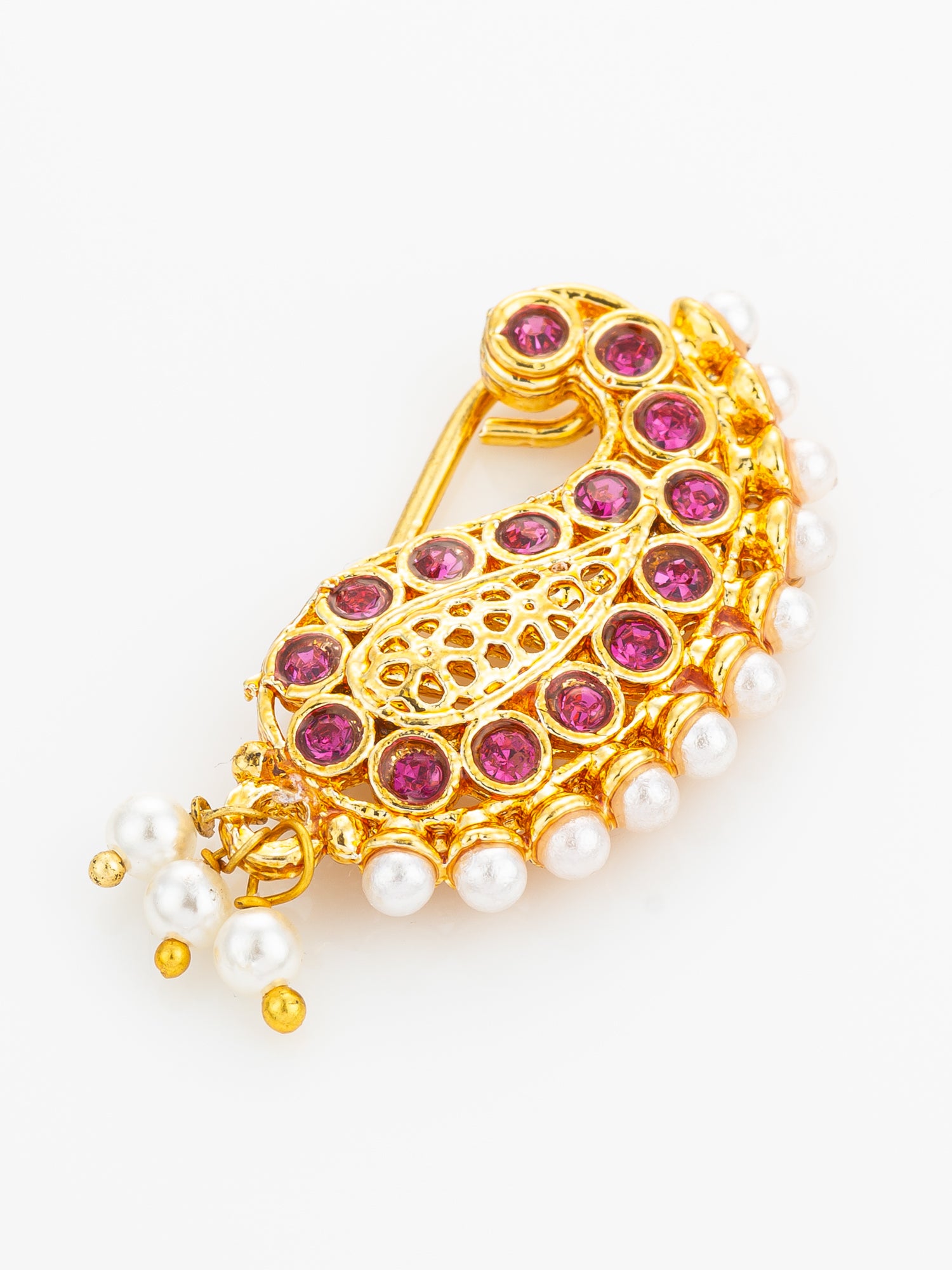 Aadita Gold Plated Openwork Pink Nath