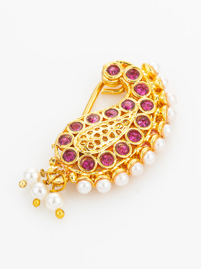 Aadita Gold Plated Openwork Pink Nath