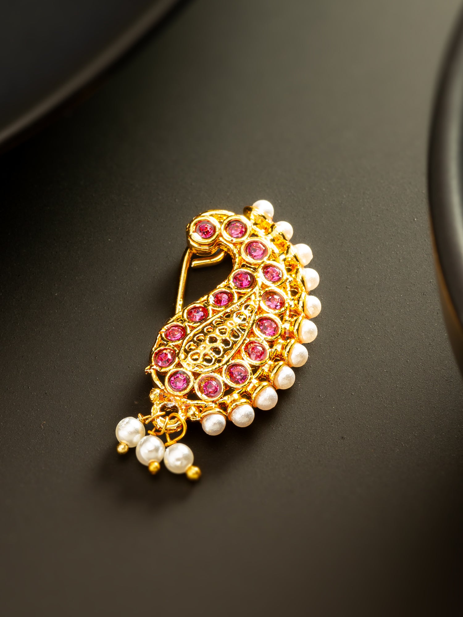 Aadita Gold Plated Openwork Pink Nath