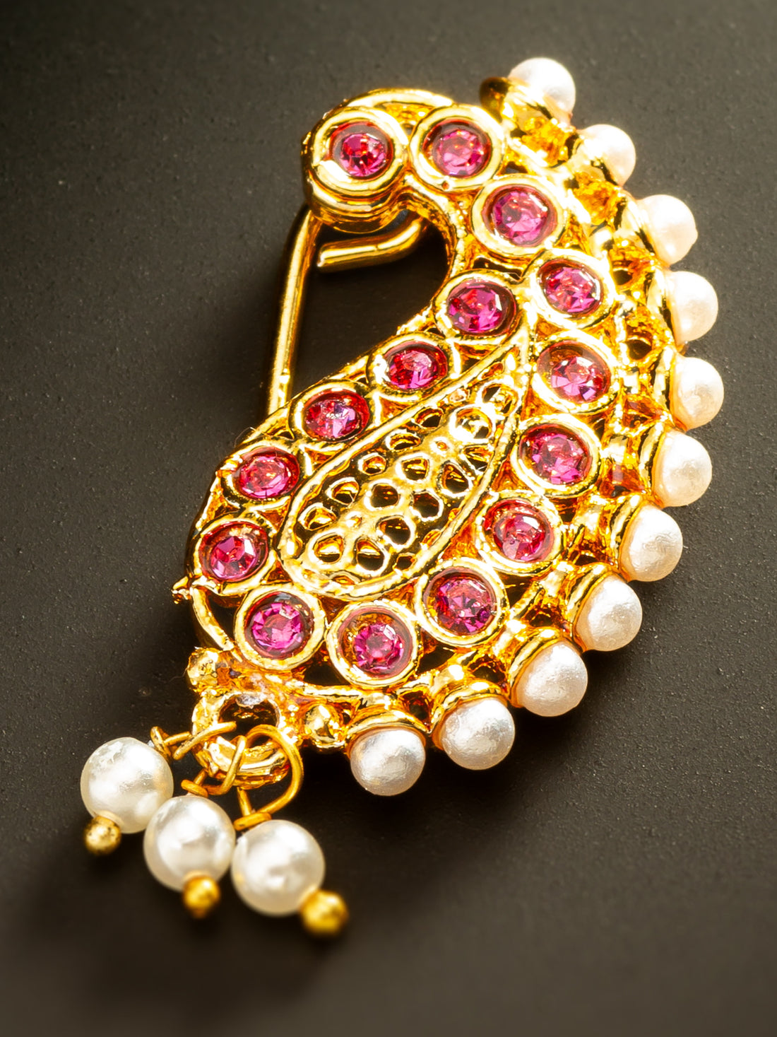 Gold Plated Openwork Pink Nath