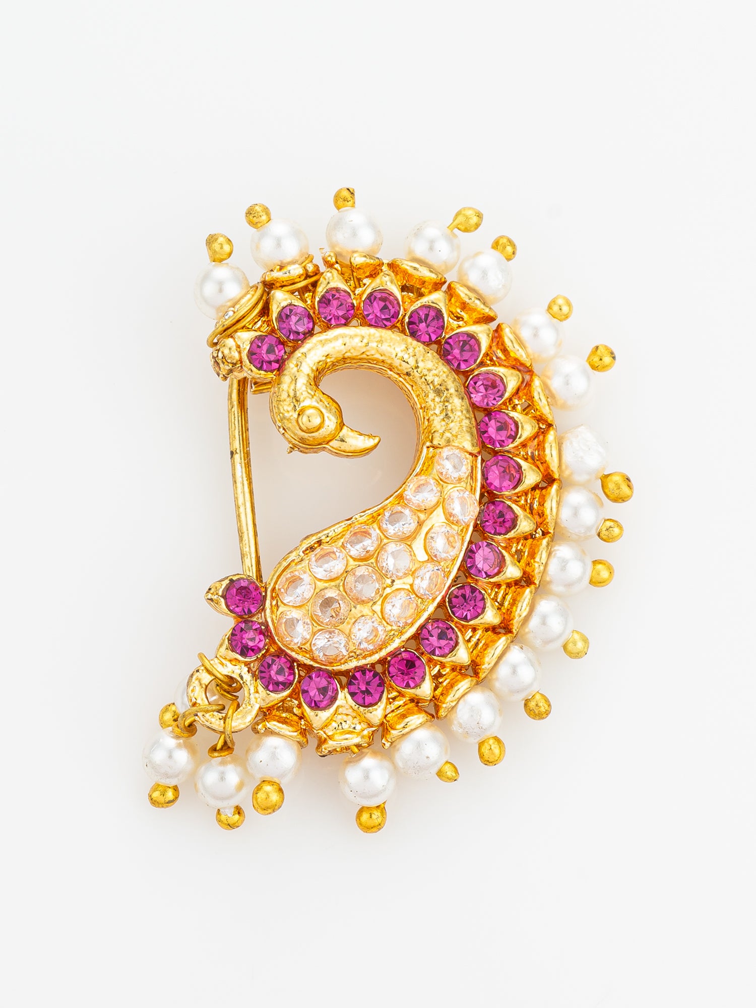 Aadita Traditional Pearl & Pink Stone Nath