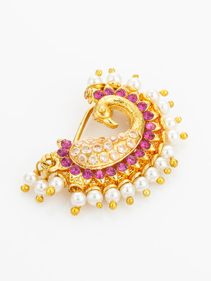 Aadita Traditional Pearl & Pink Stone Nath