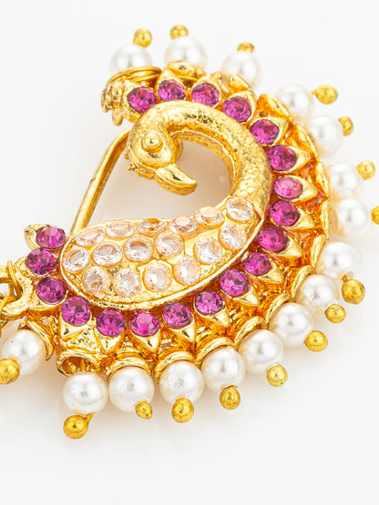 Aadita Traditional Pearl & Pink Stone Nath