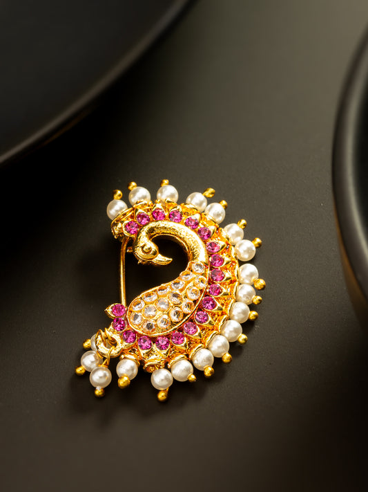 Aadita Traditional Pearl & Pink Stone Nath