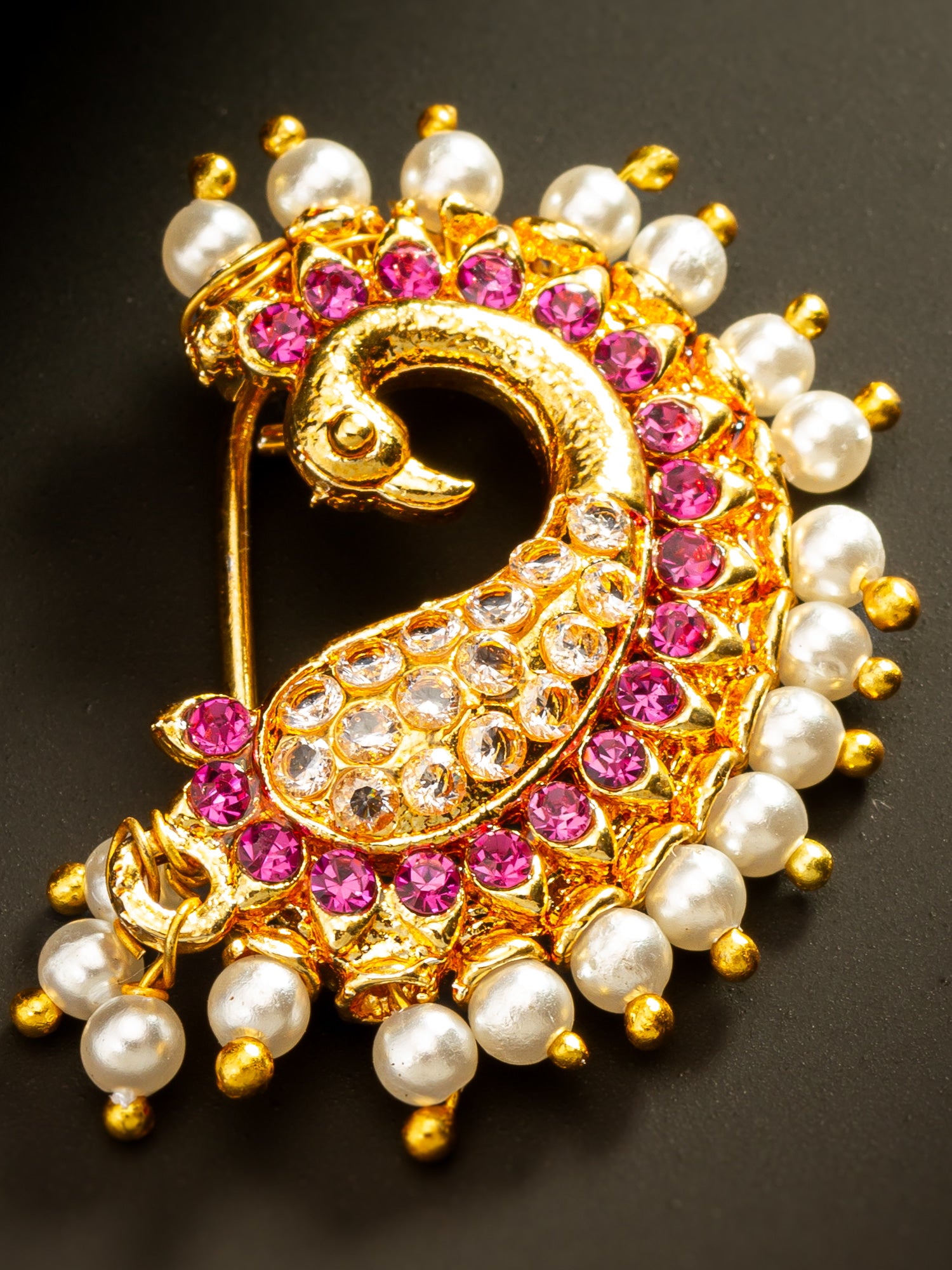 Aadita Traditional Pearl & Pink Stone Nath